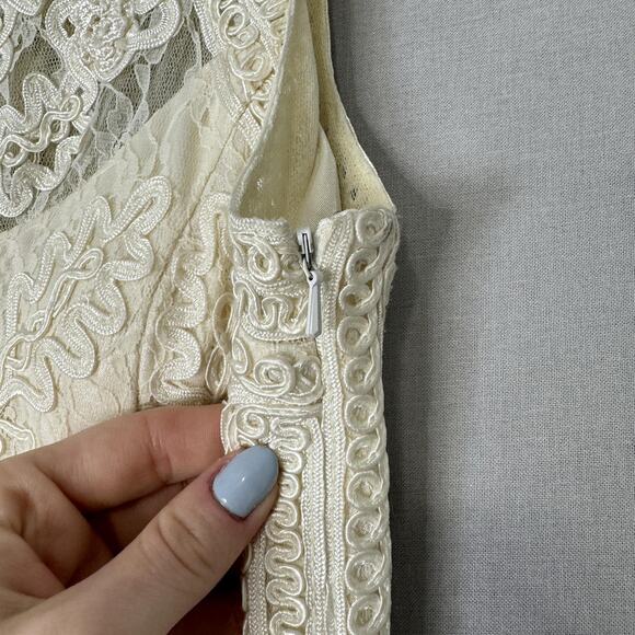 Sue Wong Nocturn Dress Womens 4 Cream Lace Sheath Bridal Cocktail Embroidered - Picture 4 of 14